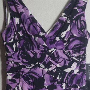 Jones New York Dress 8 Purple Orchid Multi Sheath Sleeveless Ruched